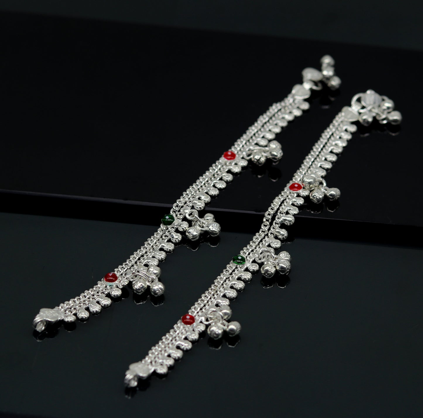 6" fancy stylish baby anklets bracelet, double chain jingle bells ankle bracelet, unisex gifting kids jewelry, new born baby jewelry ank257 - TRIBAL ORNAMENTS