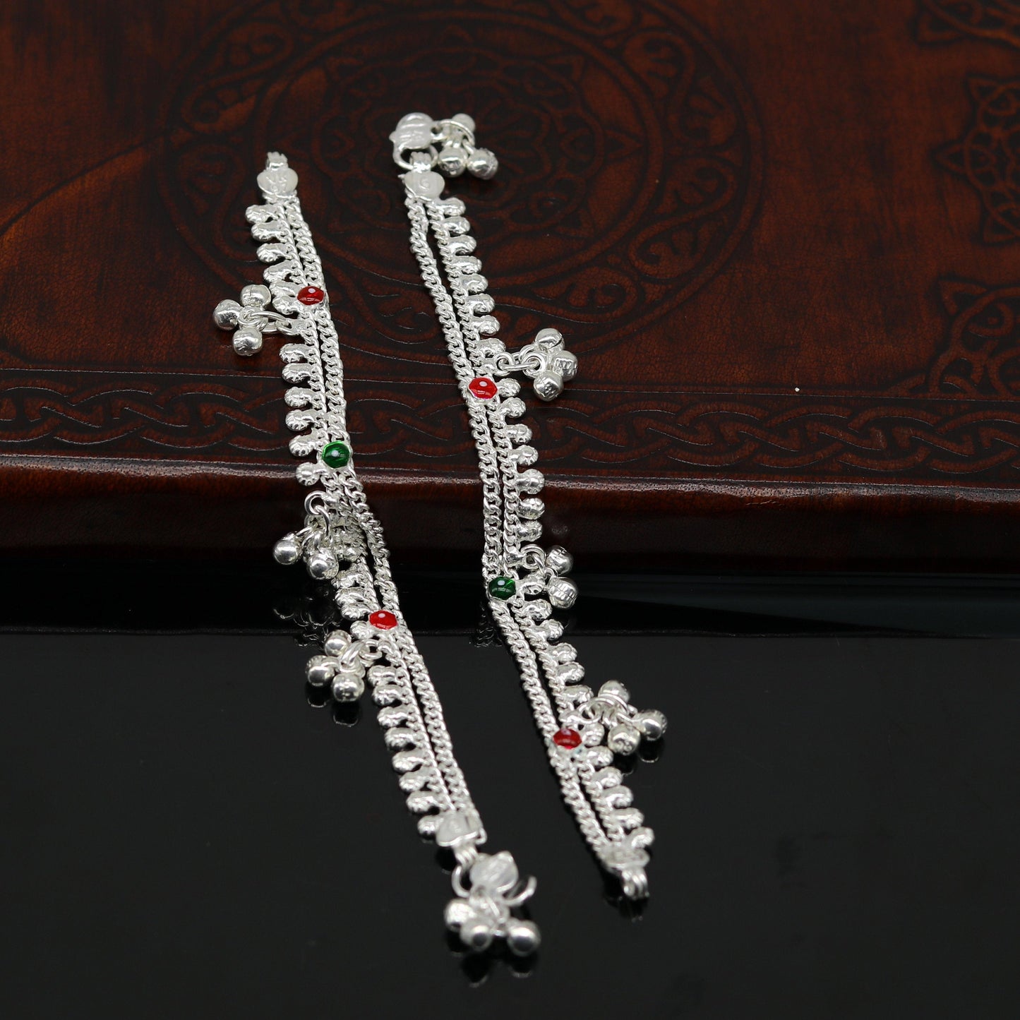 6" fancy stylish baby anklets bracelet, double chain jingle bells ankle bracelet, unisex gifting kids jewelry, new born baby jewelry ank257 - TRIBAL ORNAMENTS