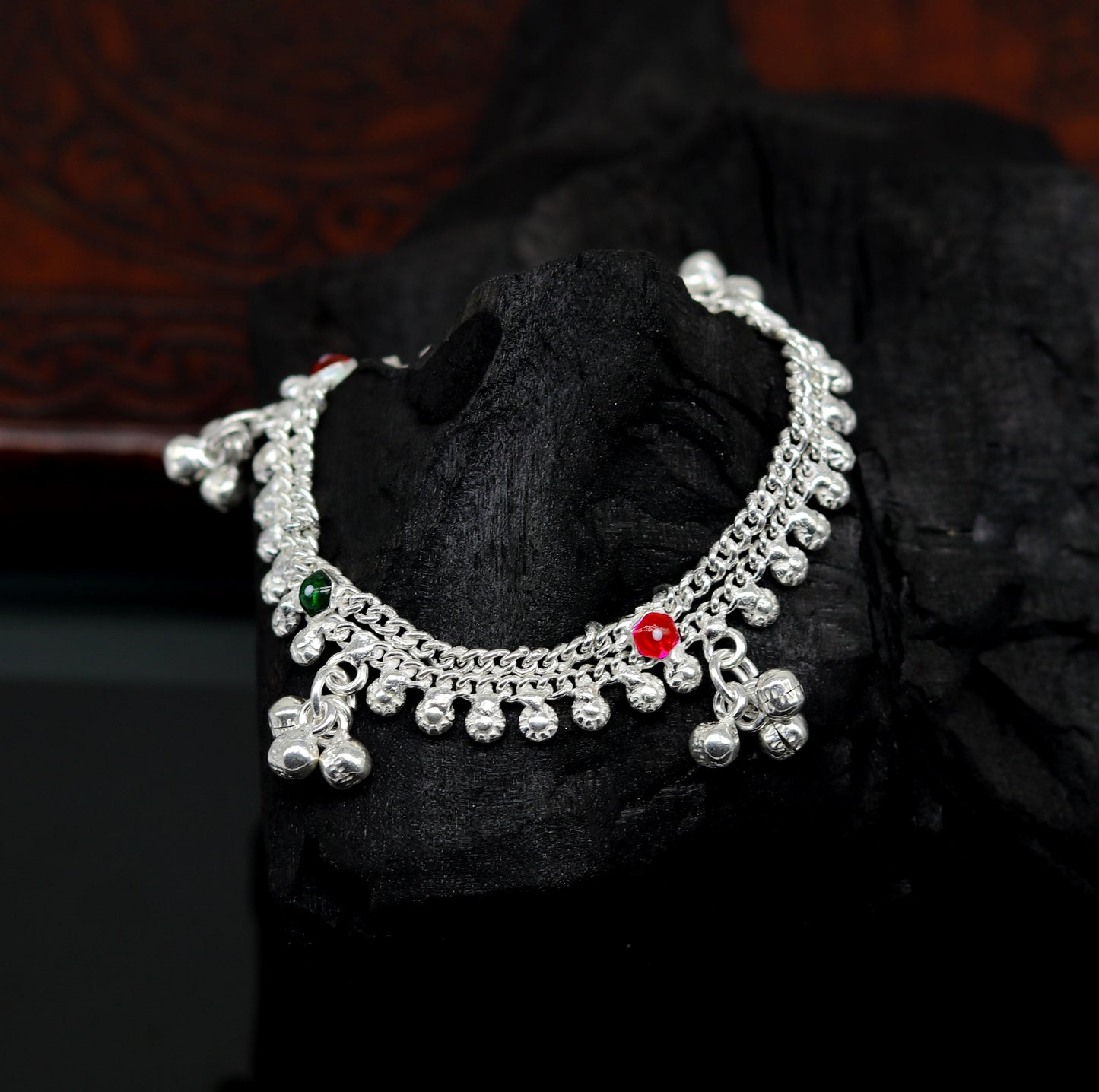 6" fancy stylish baby anklets bracelet, double chain jingle bells ankle bracelet, unisex gifting kids jewelry, new born baby jewelry ank257 - TRIBAL ORNAMENTS