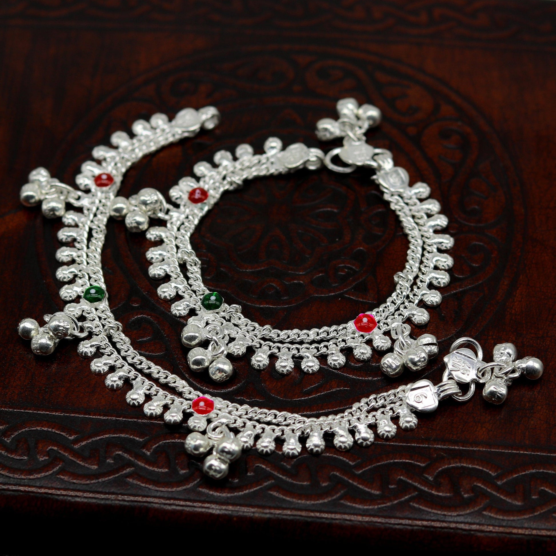 6" fancy stylish baby anklets bracelet, double chain jingle bells ankle bracelet, unisex gifting kids jewelry, new born baby jewelry ank257 - TRIBAL ORNAMENTS