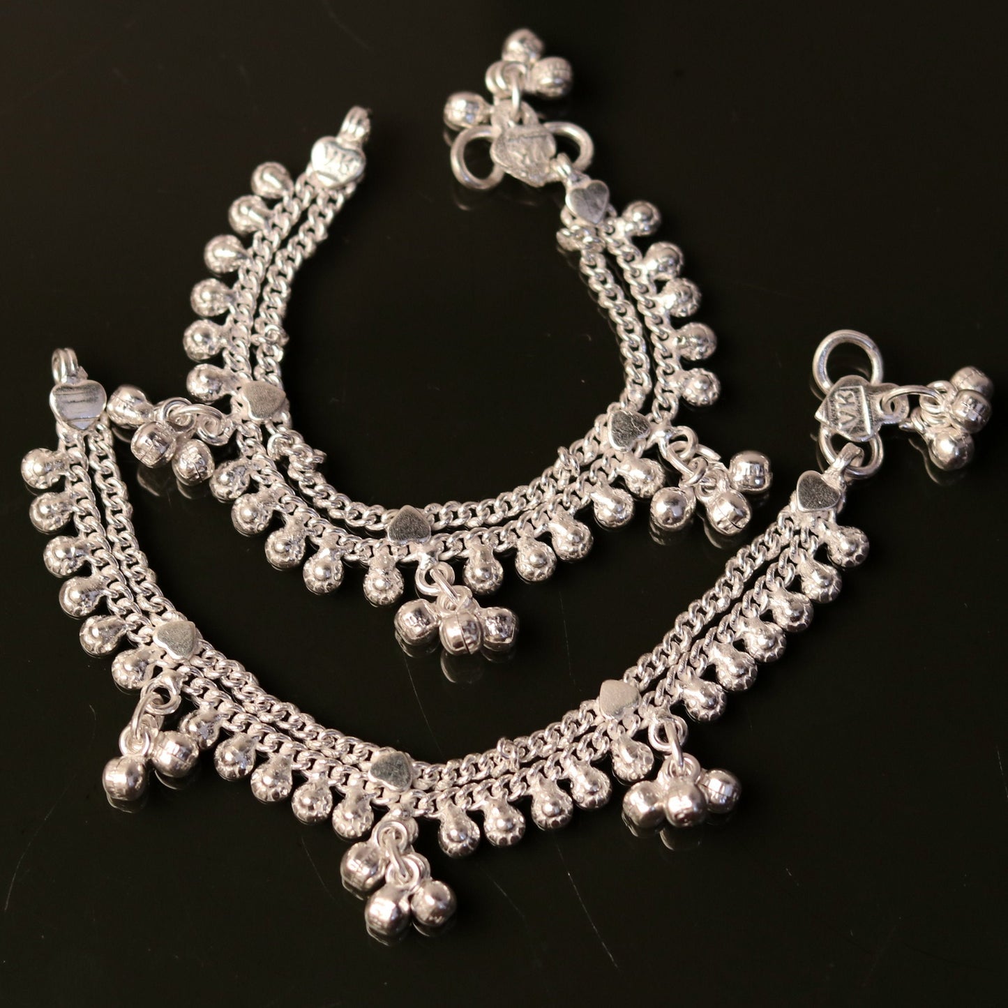 6" handmade solid silver baby jingling anklet charm ankle bracelet, pretty hanging noisy bells, excellent unisex baby foot bracelet ank195 - TRIBAL ORNAMENTS