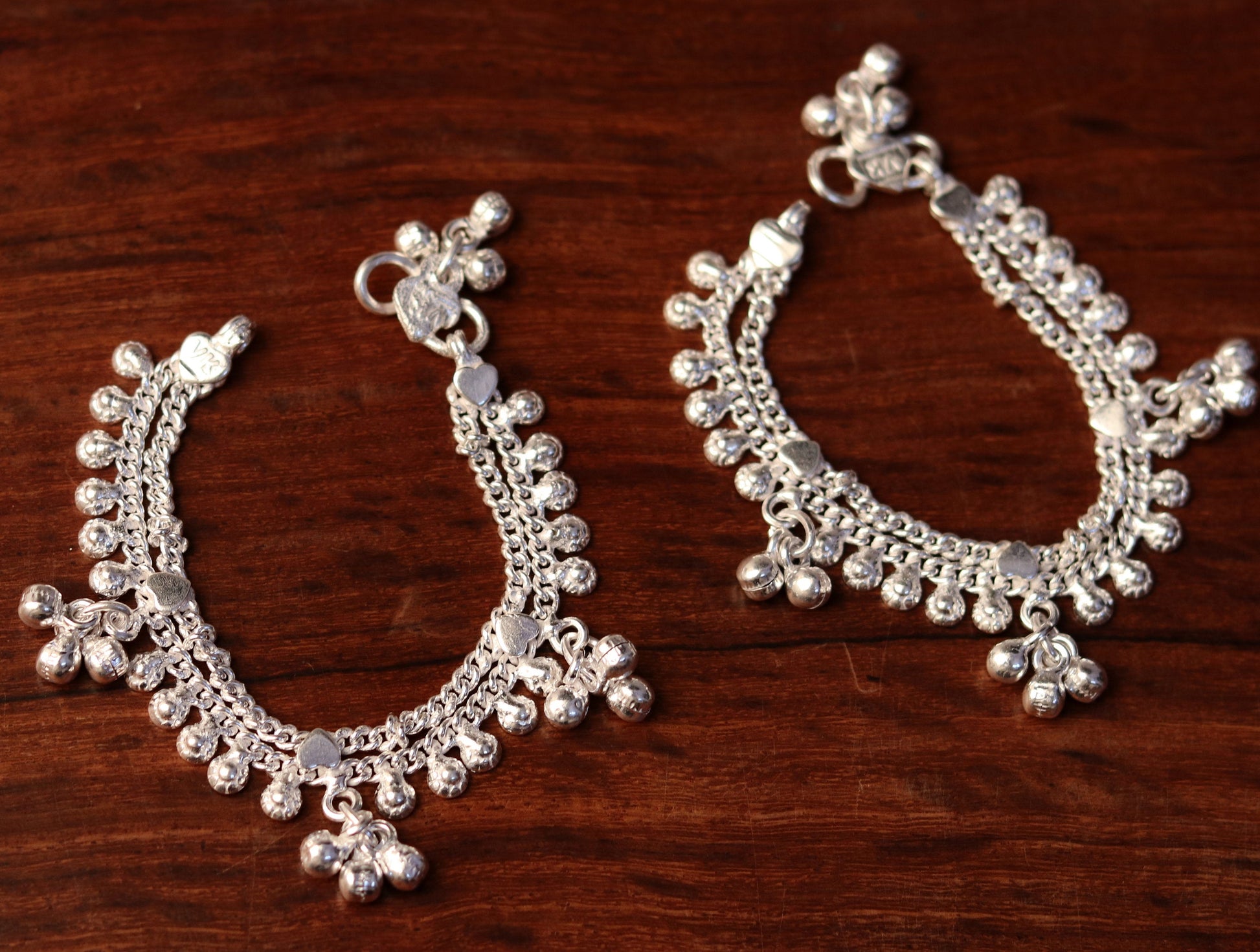 6" handmade solid silver baby jingling anklet charm ankle bracelet, pretty hanging noisy bells, excellent unisex baby foot bracelet ank195 - TRIBAL ORNAMENTS