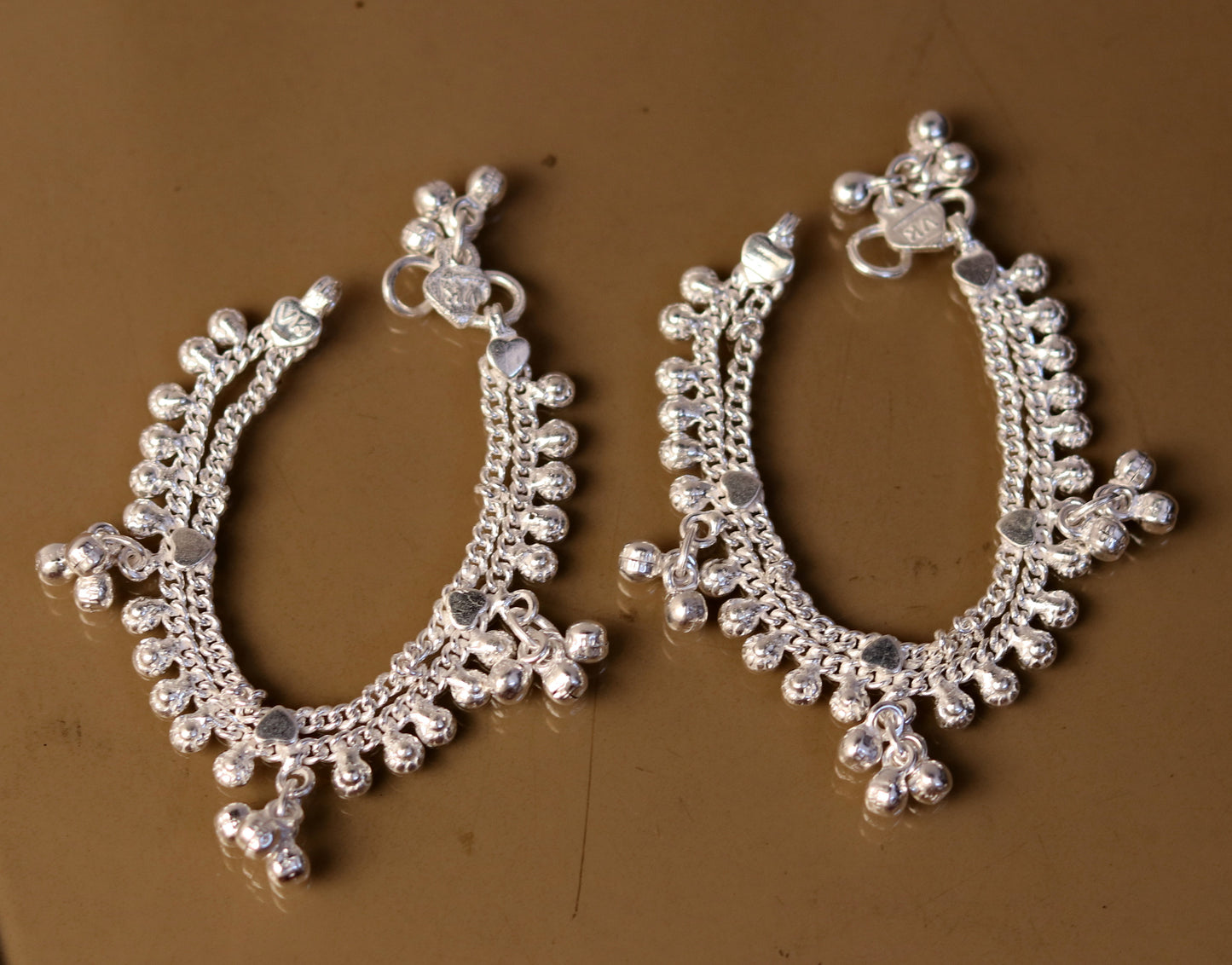 6" handmade solid silver baby jingling anklet charm ankle bracelet, pretty hanging noisy bells, excellent unisex baby foot bracelet ank195 - TRIBAL ORNAMENTS