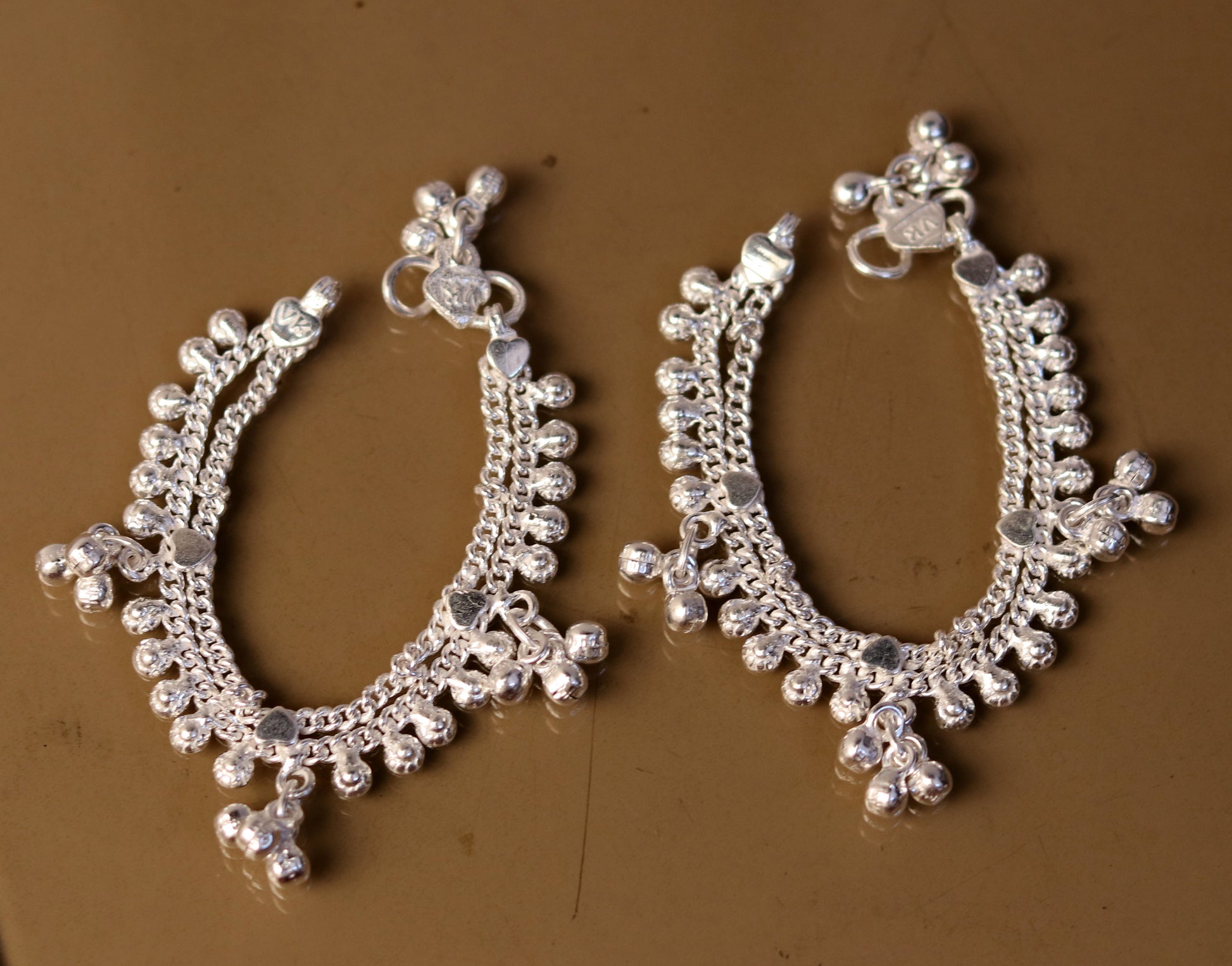 6" handmade solid silver baby jingling anklet charm ankle bracelet, pretty hanging noisy bells, excellent unisex baby foot bracelet ank195 - TRIBAL ORNAMENTS