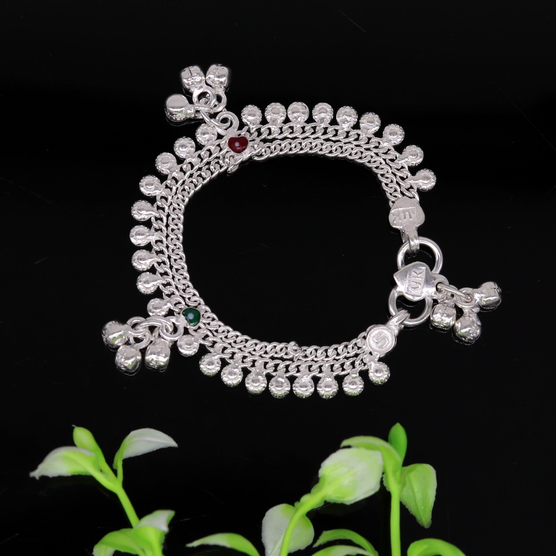 6" handmade solid sterling silver baby kids ankle bracelet unisex new born baby anklet foot bracelet customized charm bracelet ank225 - TRIBAL ORNAMENTS