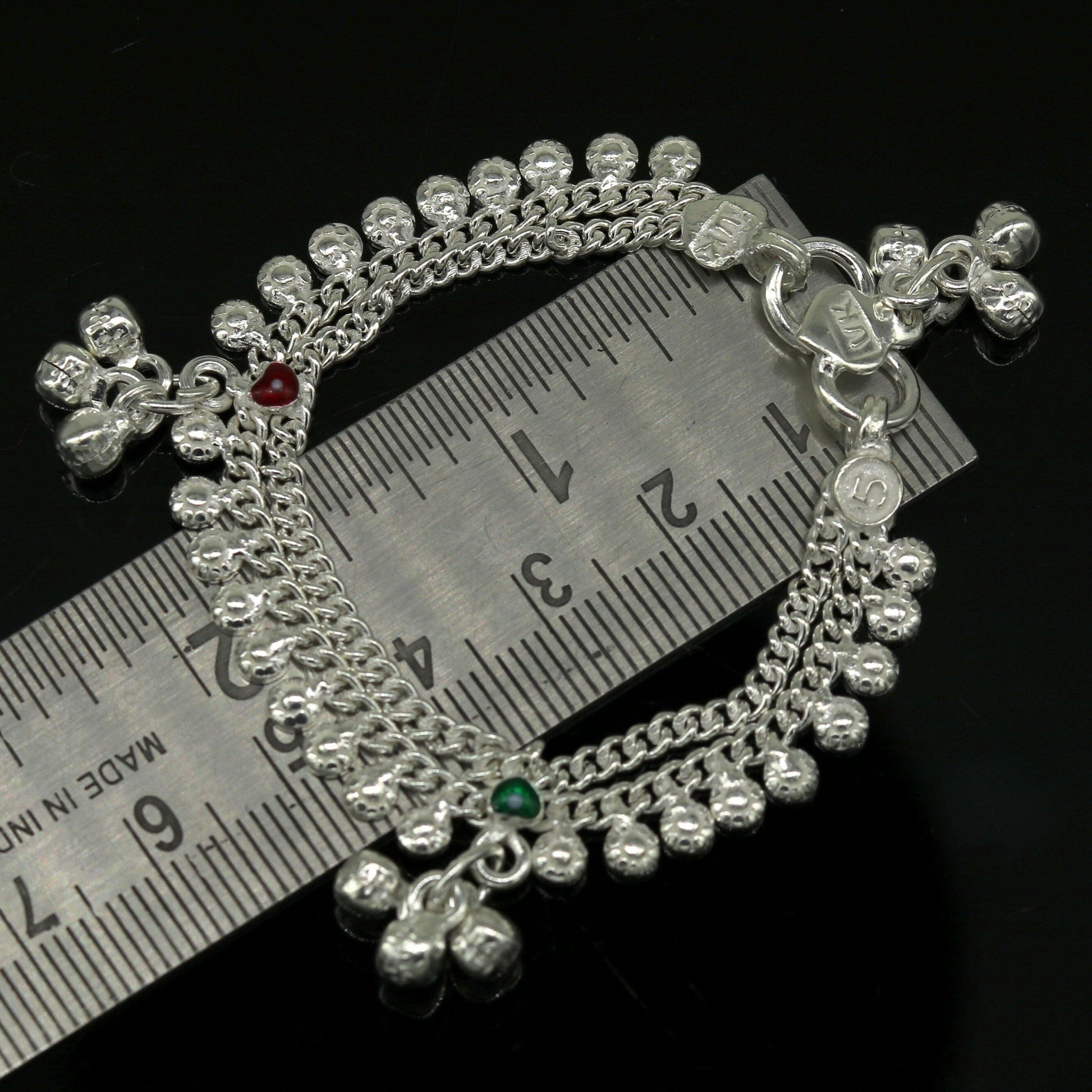 6" handmade solid sterling silver baby kids ankle bracelet unisex new born baby anklet foot bracelet customized charm bracelet ank225 - TRIBAL ORNAMENTS