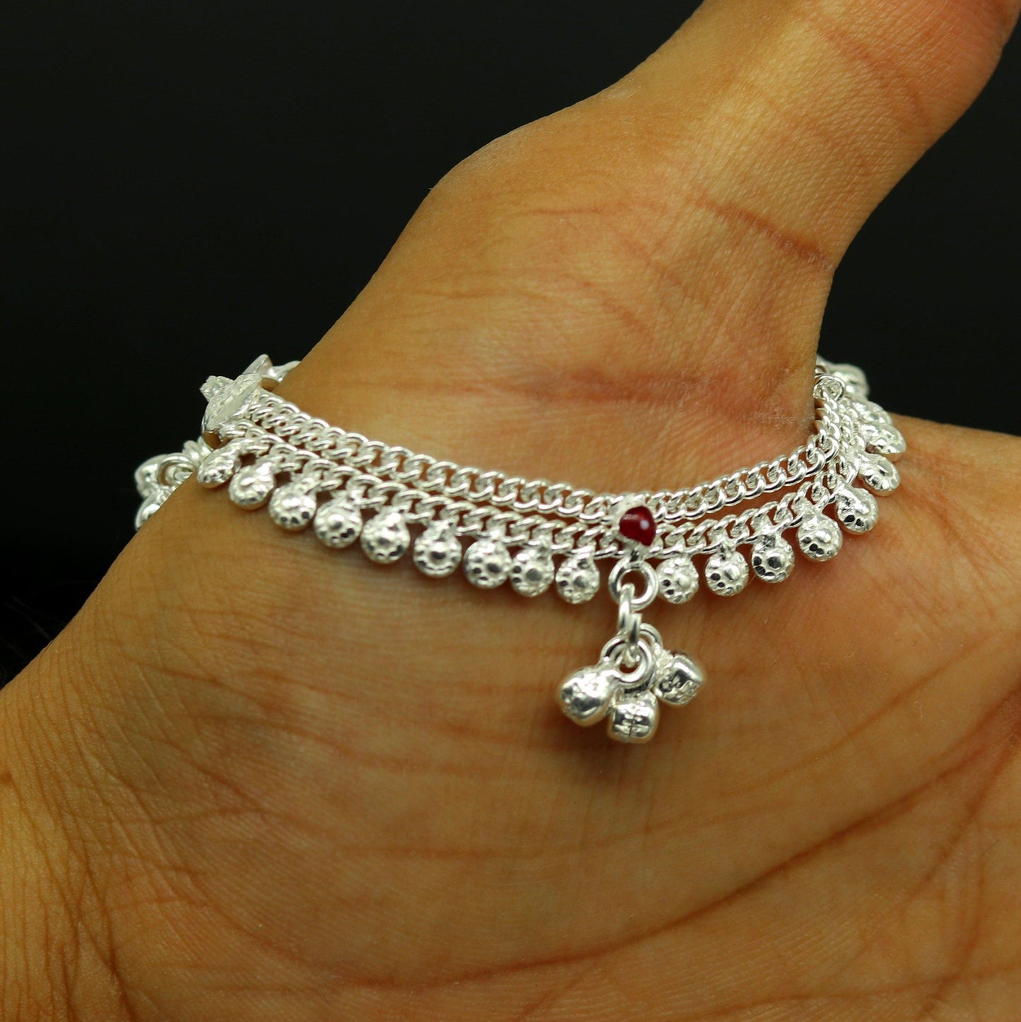 6" handmade solid sterling silver baby kids ankle bracelet unisex new born baby anklet foot bracelet customized charm bracelet ank225 - TRIBAL ORNAMENTS