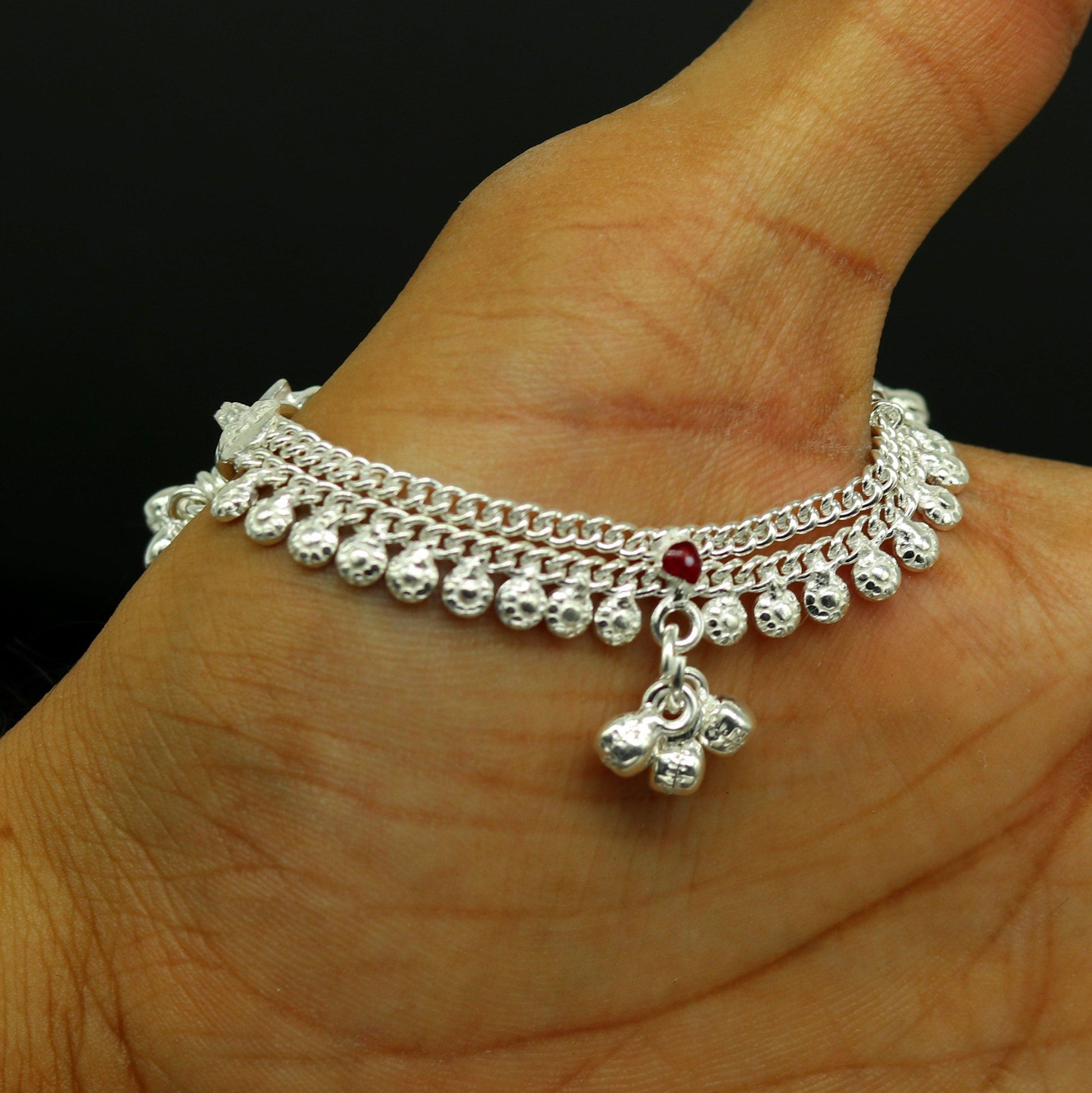 6" handmade solid sterling silver baby kids ankle bracelet unisex new born baby anklet foot bracelet customized charm bracelet ank225 - TRIBAL ORNAMENTS