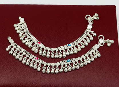 Handmade 6-inch solid sterling silver baby ankle bracelet with customized charms, unisex design for newborns and kids.