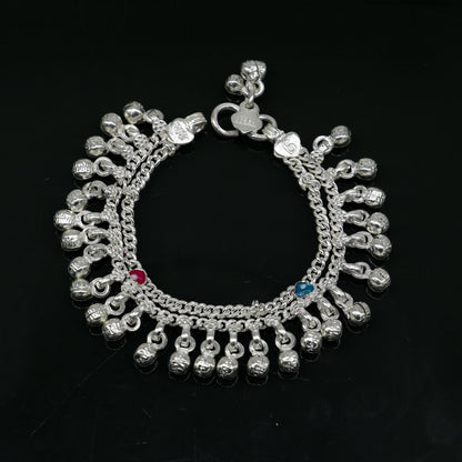 Handmade 6-inch sterling silver baby ankle bracelet with customizable charm, unisex design, suitable for newborns and kids.