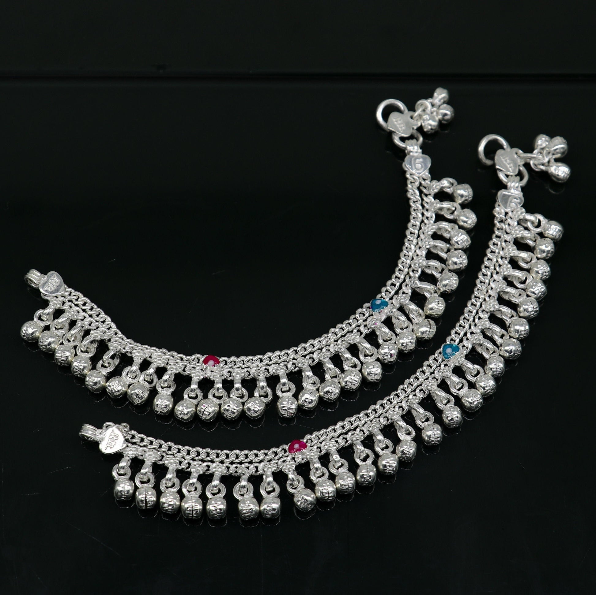 6" handmade solid sterling silver baby kids ankle bracelet unisex new born baby anklet foot bracelet customized charm bracelet ank356 - TRIBAL ORNAMENTS