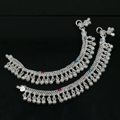 Handmade 6-inch solid sterling silver baby ankle bracelet with customizable charm, unisex design for newborns and kids.