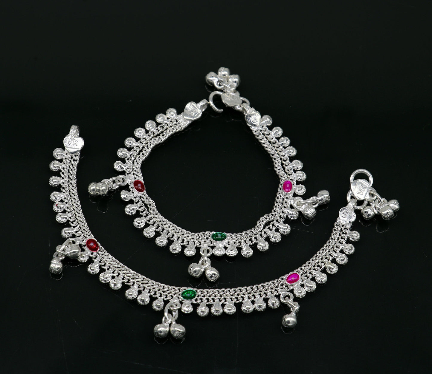 6" handmade solid sterling silver jingling bells noisy anklets, excellent gifting baby foot bracelet charm kids jewelry from india ank363 - TRIBAL ORNAMENTS