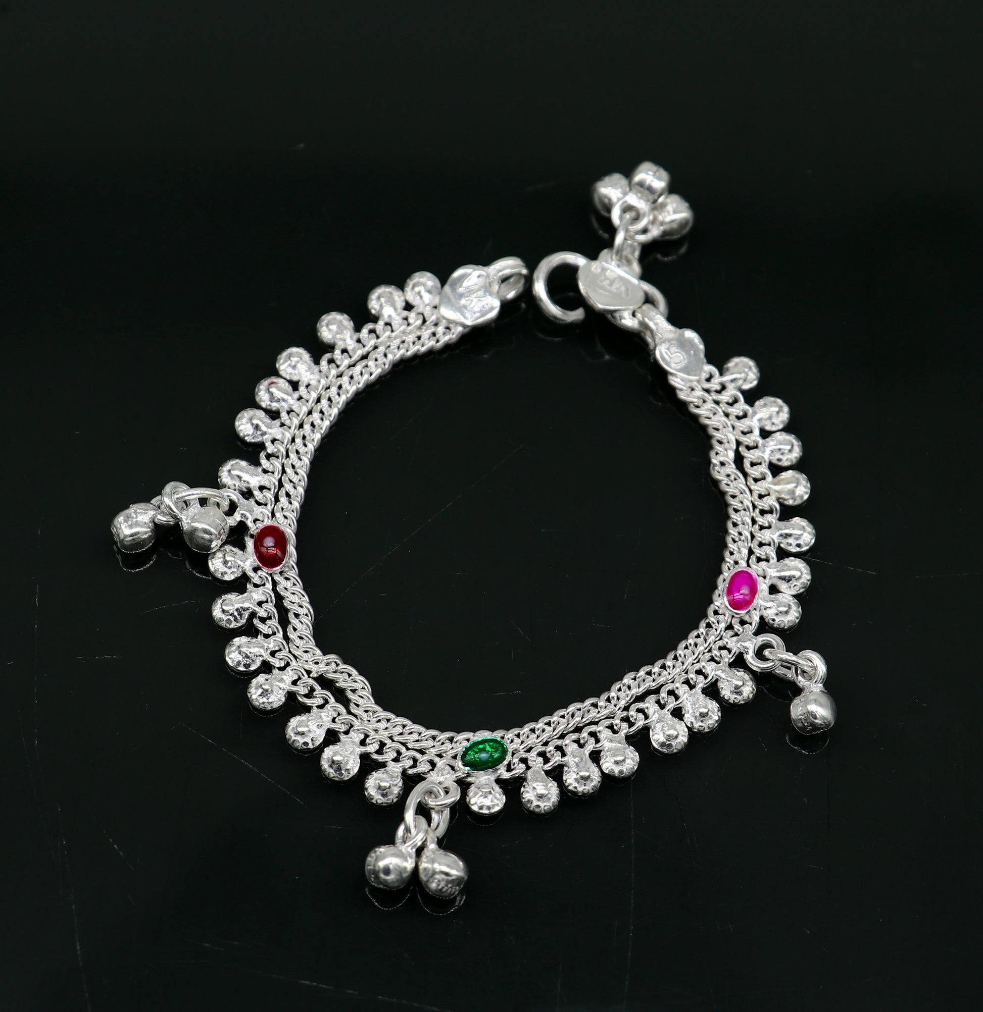 6" handmade solid sterling silver jingling bells noisy anklets, excellent gifting baby foot bracelet charm kids jewelry from india ank363 - TRIBAL ORNAMENTS