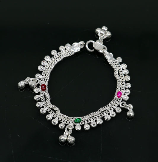 6" handmade solid sterling silver jingling bells noisy anklets, excellent gifting baby foot bracelet charm kids jewelry from india ank363 - TRIBAL ORNAMENTS
