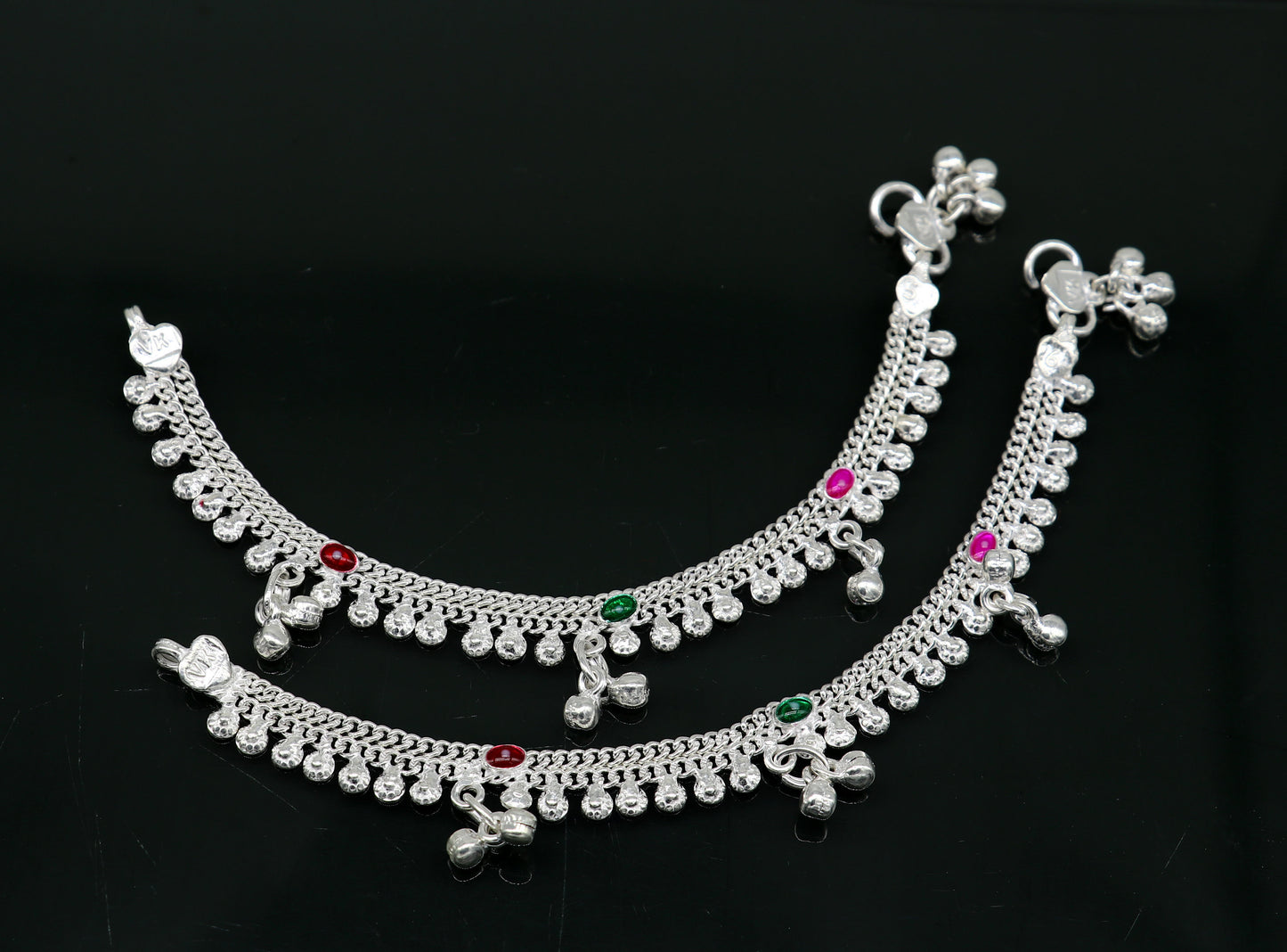 6" handmade solid sterling silver jingling bells noisy anklets, excellent gifting baby foot bracelet charm kids jewelry from india ank363 - TRIBAL ORNAMENTS