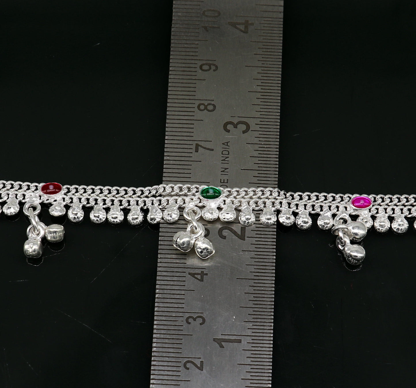 6" handmade solid sterling silver jingling bells noisy anklets, excellent gifting baby foot bracelet charm kids jewelry from india ank363 - TRIBAL ORNAMENTS