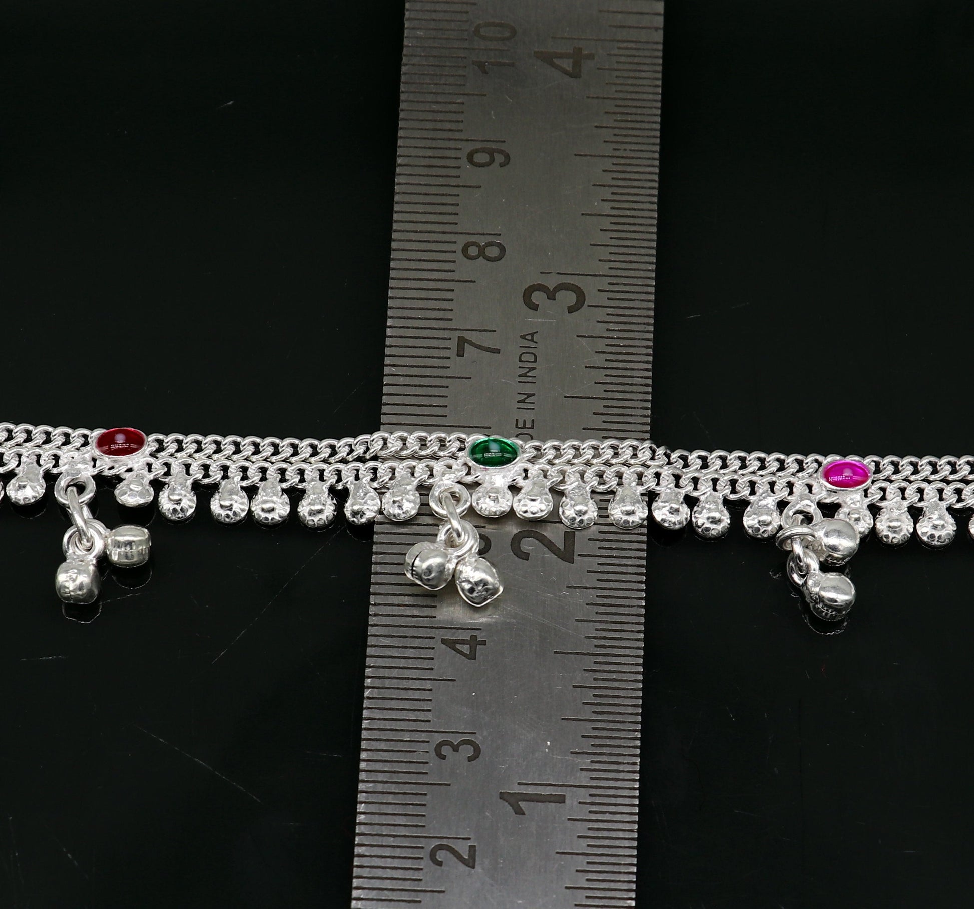 6" handmade solid sterling silver jingling bells noisy anklets, excellent gifting baby foot bracelet charm kids jewelry from india ank363 - TRIBAL ORNAMENTS