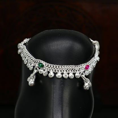 Handmade sterling silver jingling anklets with bells, perfect for kids’ jewelry and baby foot charms, from Tribal Ornaments.