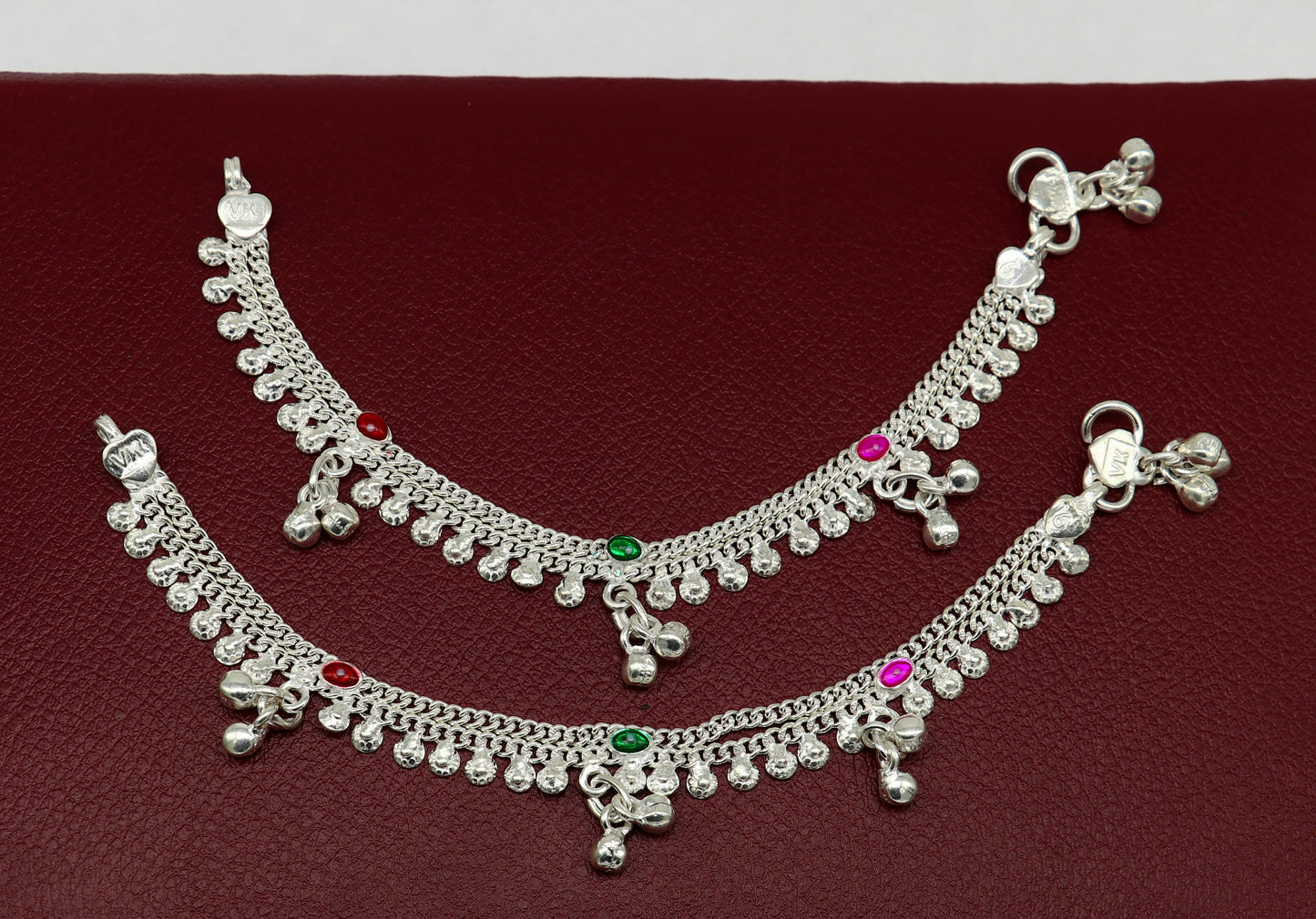 6" handmade solid sterling silver jingling bells noisy anklets, excellent gifting baby foot bracelet charm kids jewelry from india ank363 - TRIBAL ORNAMENTS