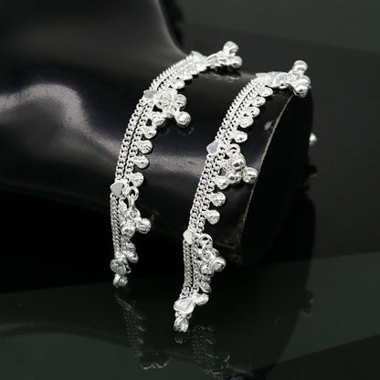 Sterling silver handmade 6-inch unisex baby ankle bracelet with customized charm, suitable for kids, by TRIBAL ORNAMENTS.