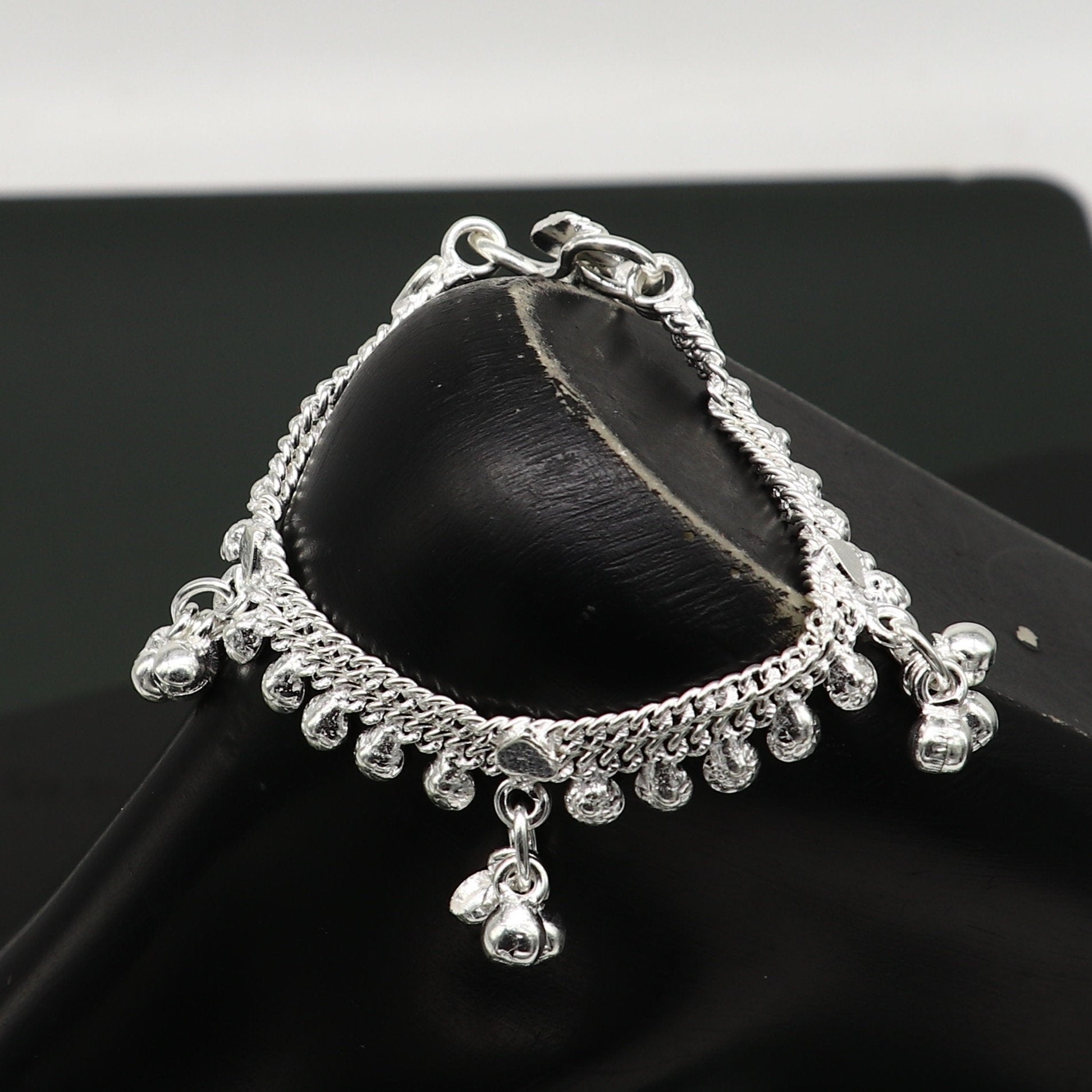 6" inch handmade solid sterling silver baby kids ankle bracelet unisex baby anklet foot bracelet customized charm kids bracelet ank421 - TRIBAL ORNAMENTS