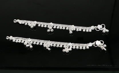 Handmade 6-inch solid sterling silver baby anklet with customizable charm, unisex foot bracelet by TRIBAL ORNAMENTS