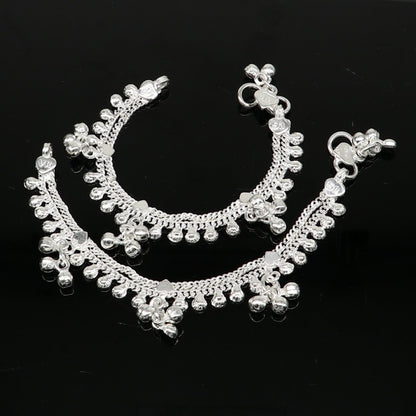 Handmade 6-inch solid sterling silver baby anklet with unisex design, customized charm, ideal for kids' ankle jewelry.