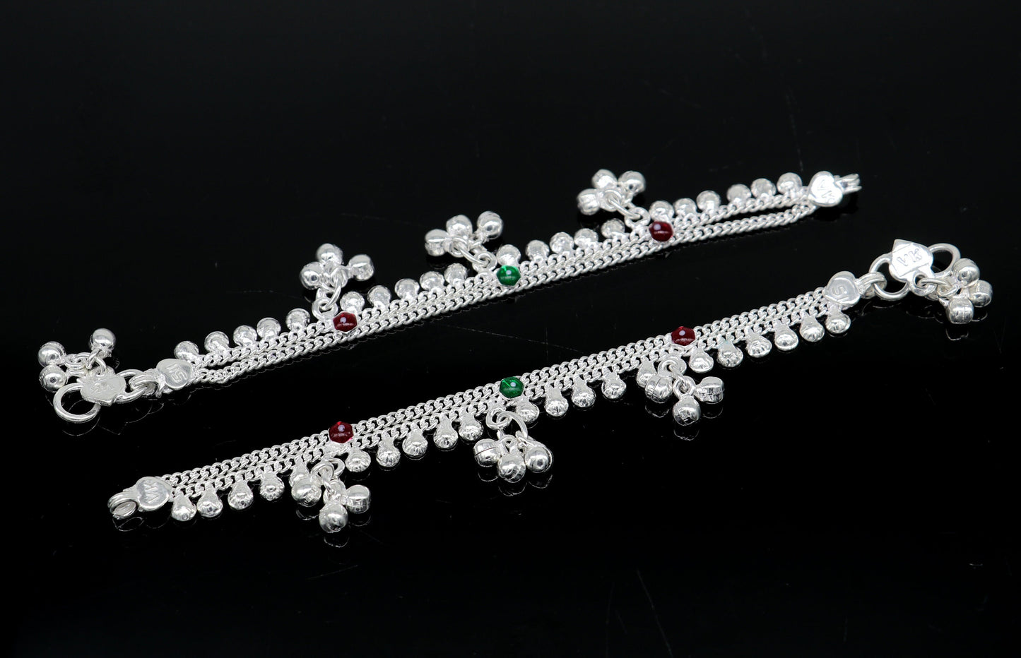 6" inches handmade solid sterling silver baby kids ankle bracelet unisex baby anklet foot bracelet customized charm noisy bracelet ank415 - TRIBAL ORNAMENTS