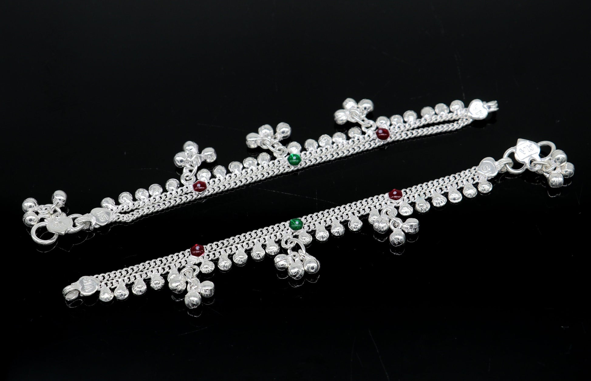 6" inches handmade solid sterling silver baby kids ankle bracelet unisex baby anklet foot bracelet customized charm noisy bracelet ank415 - TRIBAL ORNAMENTS