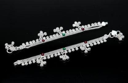 Handmade 6-inch sterling silver baby ankle bracelet with customized charm, unisex foot anklet by Tribal Ornaments.