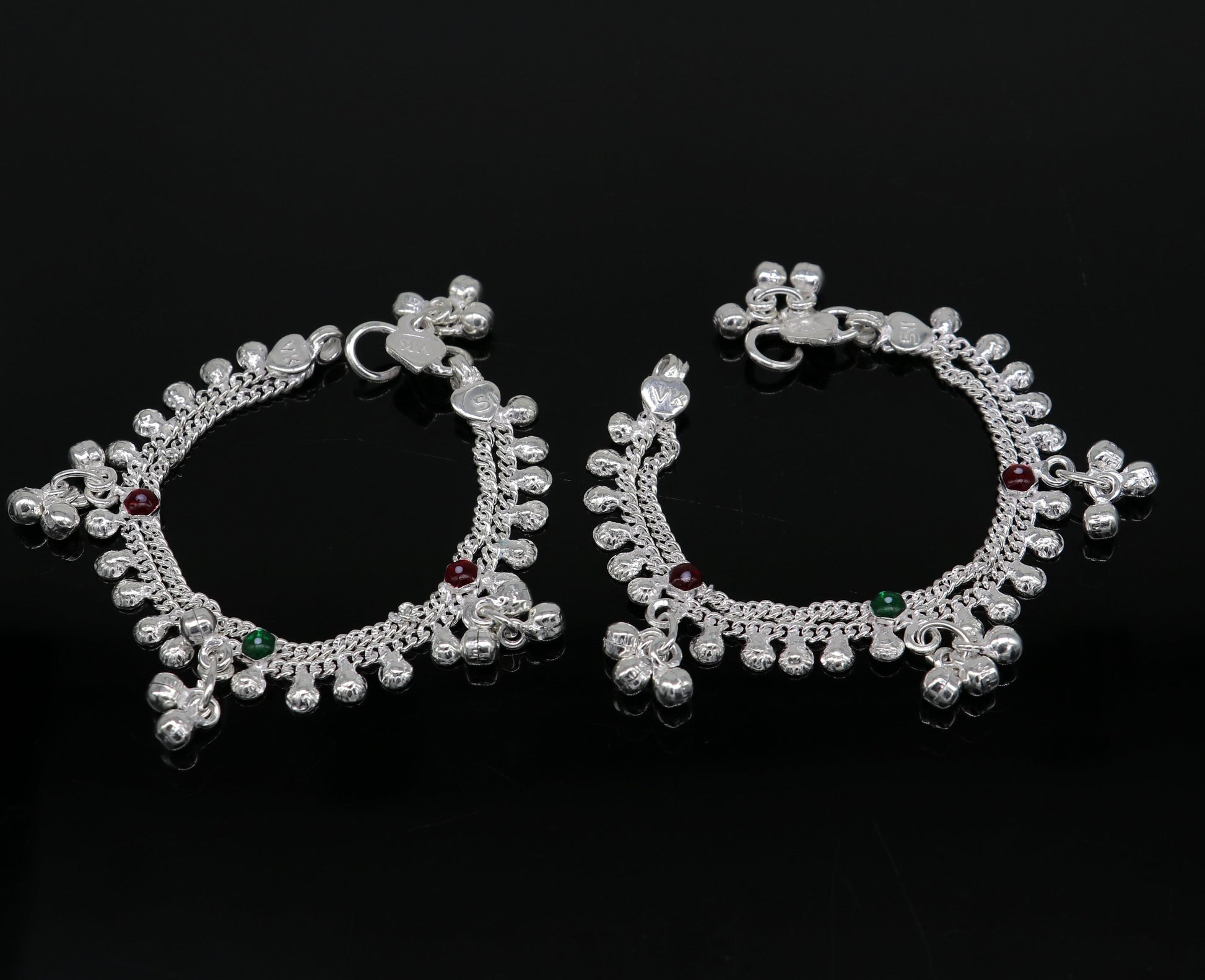 6" inches handmade solid sterling silver baby kids ankle bracelet unisex baby anklet foot bracelet customized charm noisy bracelet ank415 - TRIBAL ORNAMENTS