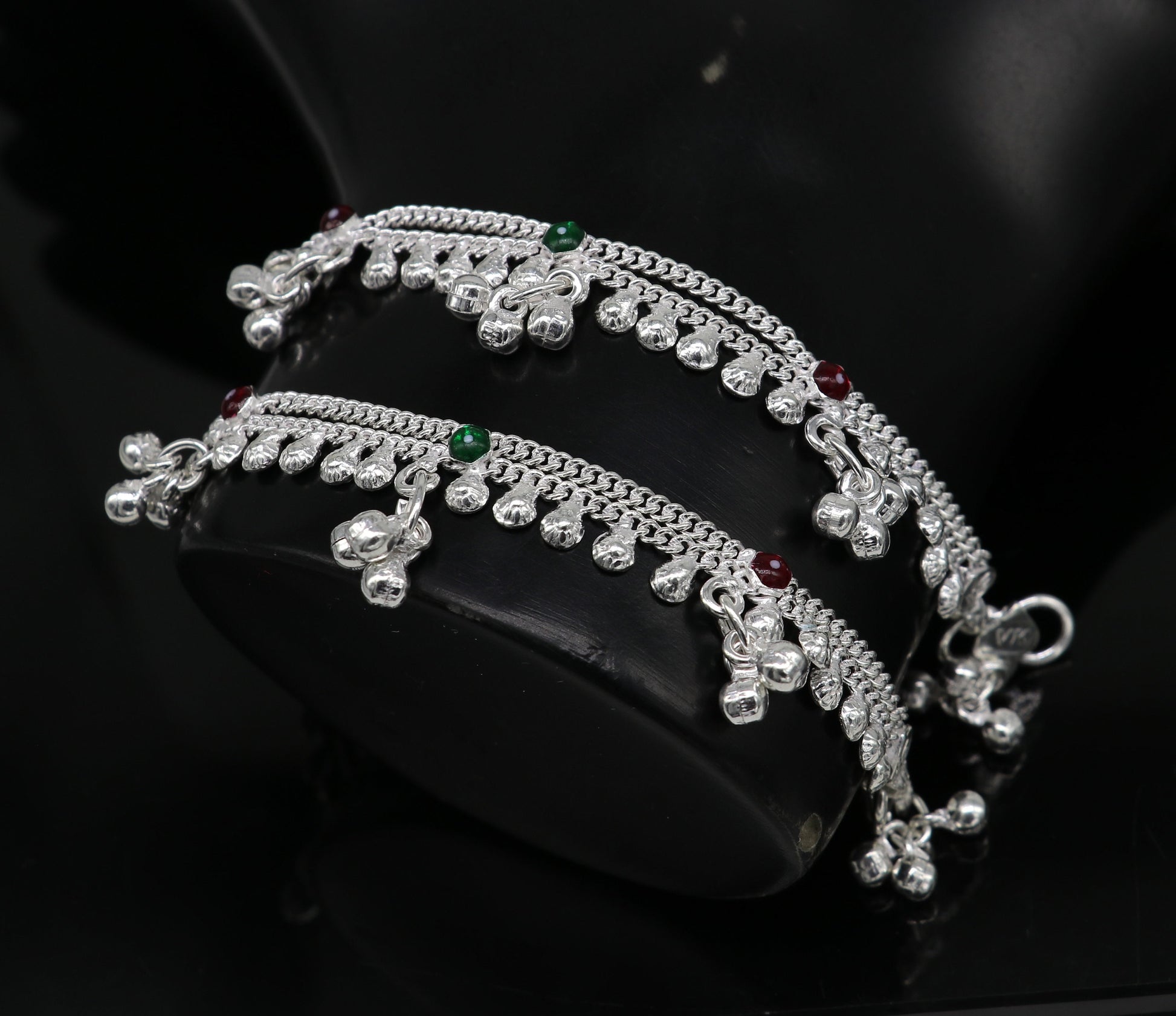 6" inches handmade solid sterling silver baby kids ankle bracelet unisex baby anklet foot bracelet customized charm noisy bracelet ank415 - TRIBAL ORNAMENTS