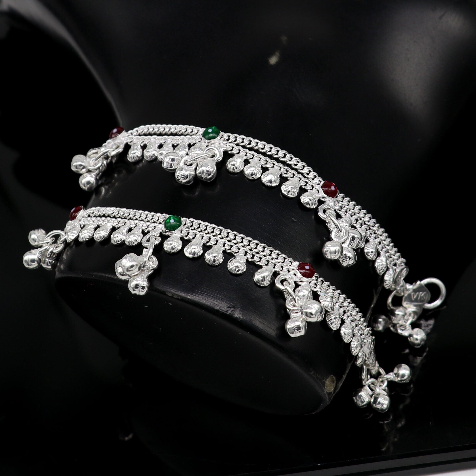 6" inches handmade solid sterling silver baby kids ankle bracelet unisex baby anklet foot bracelet customized charm noisy bracelet ank415 - TRIBAL ORNAMENTS