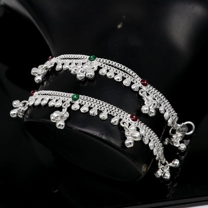 Handmade 6-inch sterling silver baby ankle bracelet with customized charm, unisex foot bracelet from Tribal Ornaments.