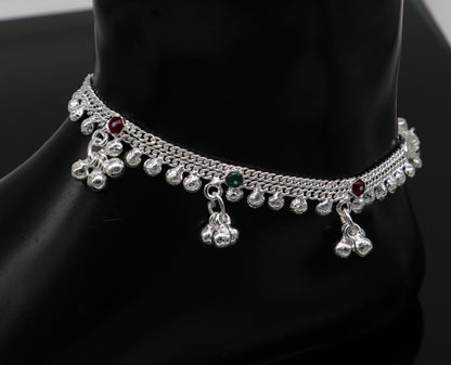 Handmade 6-inch sterling silver baby ankle bracelet with customized charm, unisex foot anklet by Tribal Ornaments.