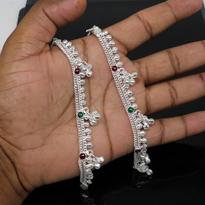 Handmade 6-inch sterling silver baby anklet with customized charm, unisex unisex foot bracelet, Tribal Ornaments design.