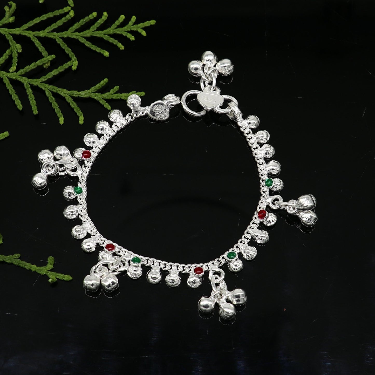 6" inches long handmade solid sterling silver baby kids ankle bracelet elegant dainty customized charm bracelet unisex baby jewelry ank425 - TRIBAL ORNAMENTS