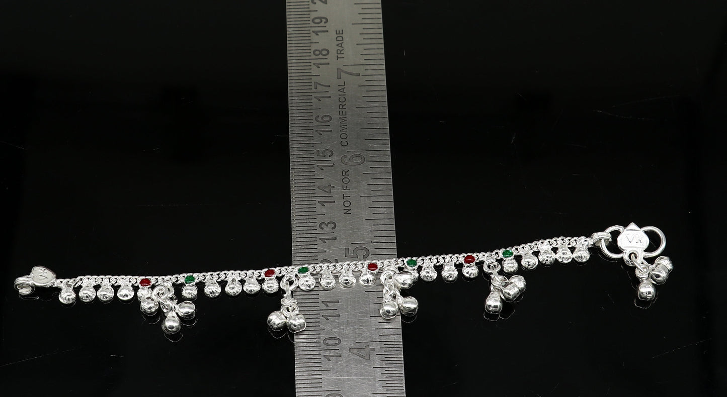 6" inches long handmade solid sterling silver baby kids ankle bracelet elegant dainty customized charm bracelet unisex baby jewelry ank425 - TRIBAL ORNAMENTS