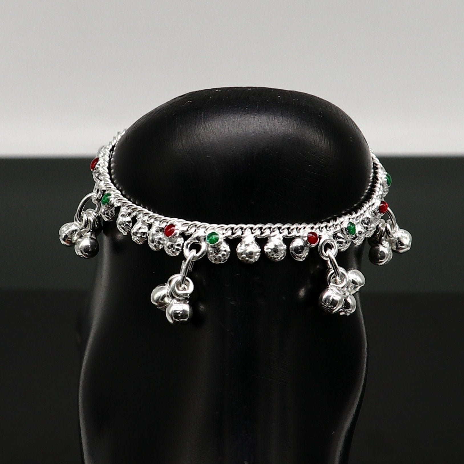 6" inches long handmade solid sterling silver baby kids ankle bracelet elegant dainty customized charm bracelet unisex baby jewelry ank425 - TRIBAL ORNAMENTS