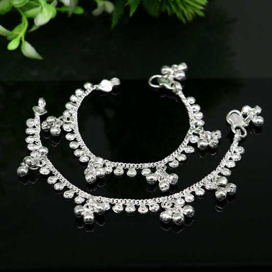 6" inches long handmade solid sterling silver baby kids ankle bracelet elegant dainty customized charm bracelet unisex baby jewelry ank427 - TRIBAL ORNAMENTS