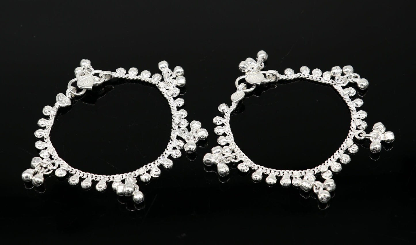 6" inches long handmade solid sterling silver baby kids ankle bracelet elegant dainty customized charm bracelet unisex baby jewelry ank427 - TRIBAL ORNAMENTS