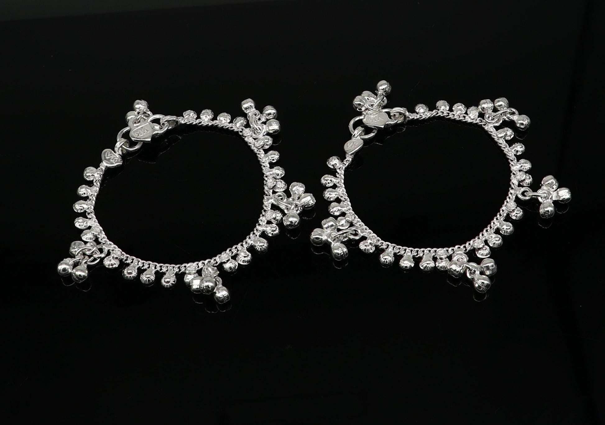 6" inches long handmade solid sterling silver baby kids ankle bracelet elegant dainty customized charm bracelet unisex baby jewelry ank427 - TRIBAL ORNAMENTS