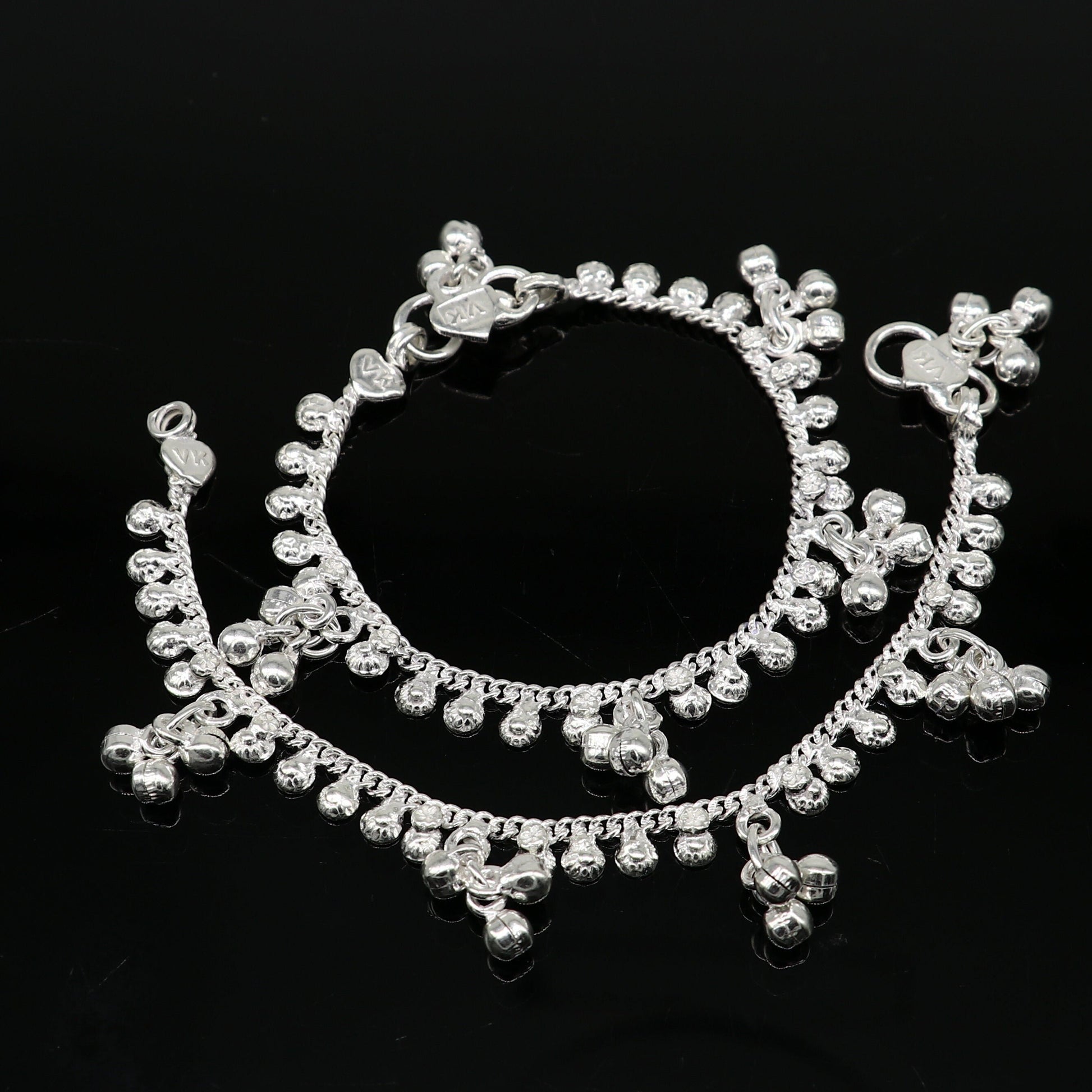 6" inches long handmade solid sterling silver baby kids ankle bracelet elegant dainty customized charm bracelet unisex baby jewelry ank427 - TRIBAL ORNAMENTS