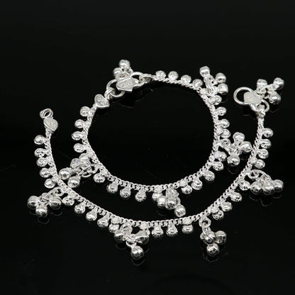 Handmade 6-inch sterling silver baby anklet with dainty charm, unisex design, elegant and customized jewelry by Tribal Ornaments.