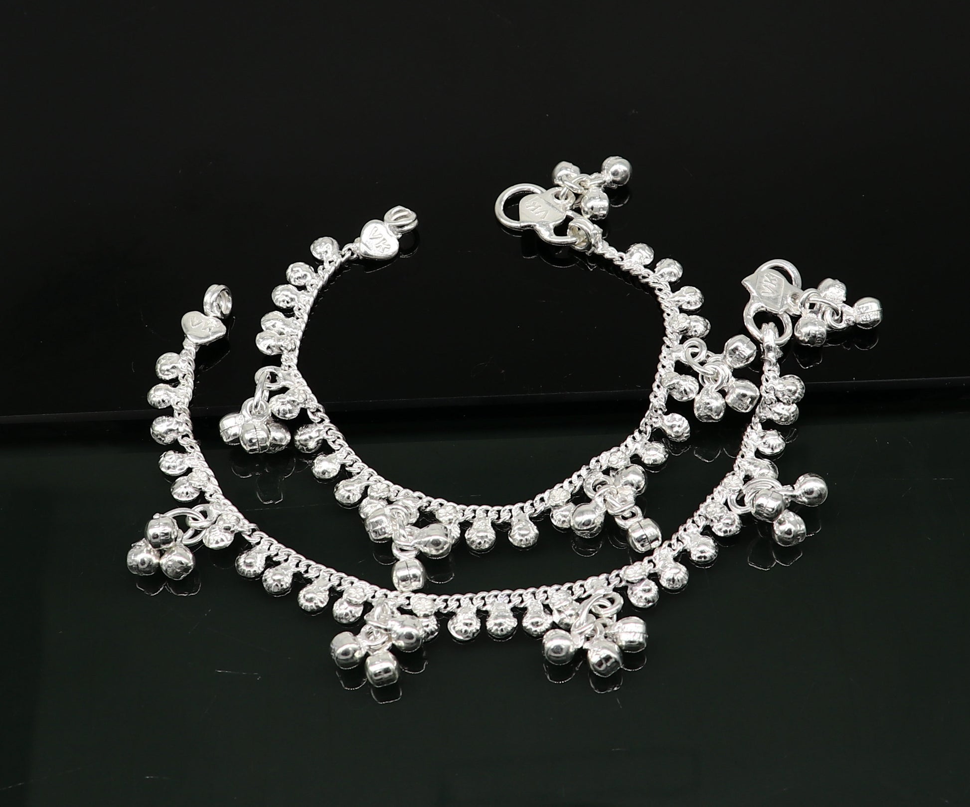 6" inches long handmade solid sterling silver baby kids ankle bracelet elegant dainty customized charm bracelet unisex baby jewelry ank427 - TRIBAL ORNAMENTS