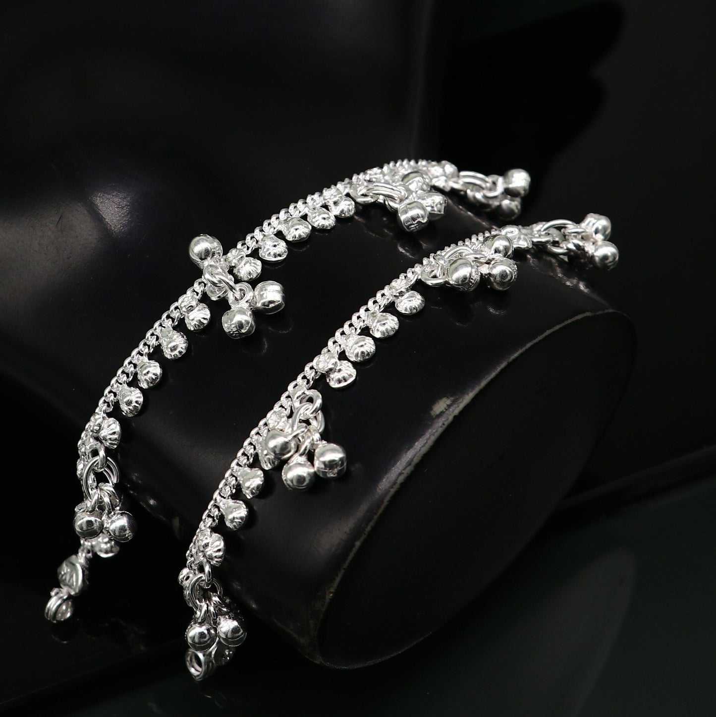 6" inches long handmade solid sterling silver baby kids ankle bracelet elegant dainty customized charm bracelet unisex baby jewelry ank427 - TRIBAL ORNAMENTS