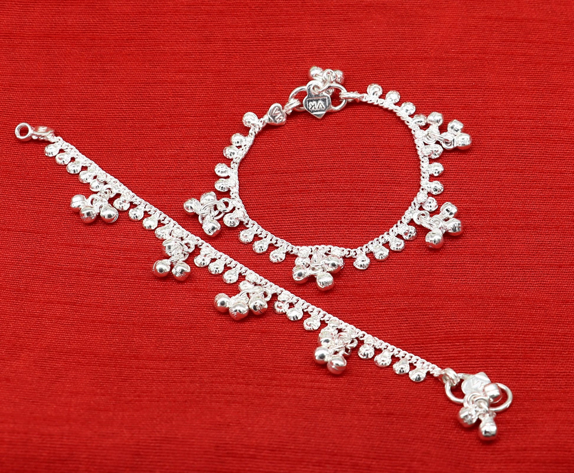 6" inches long handmade solid sterling silver baby kids ankle bracelet elegant dainty customized charm bracelet unisex baby jewelry ank427 - TRIBAL ORNAMENTS