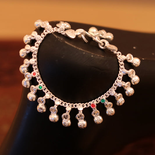 6"inches long Sterling silver handmade amazing single chain ankle bracelet baby jingling anklet noisy sound bells charm jewelry ank152 - TRIBAL ORNAMENTS