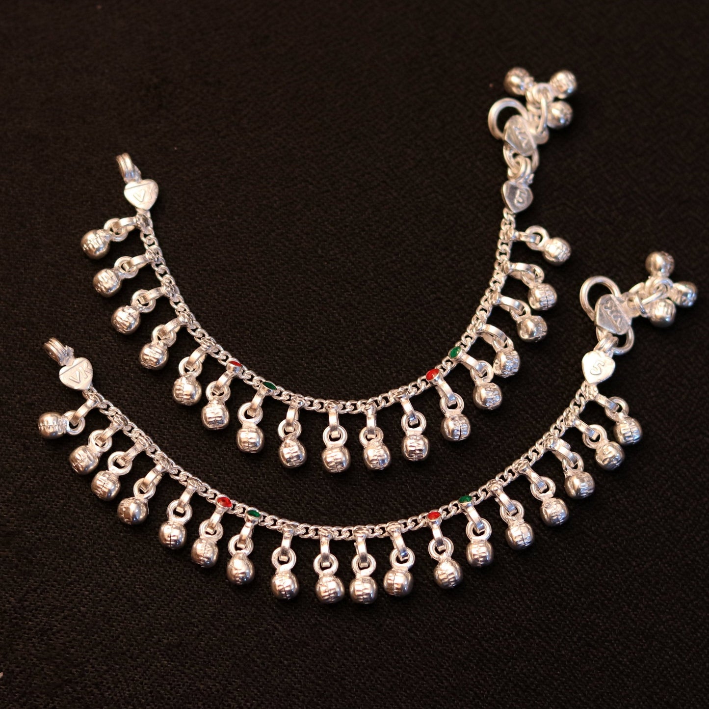 6"inches long Sterling silver handmade amazing single chain ankle bracelet baby jingling anklet noisy sound bells charm jewelry ank152 - TRIBAL ORNAMENTS